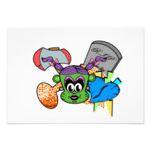 Frankenstein monkey girl in green on white custom invitations