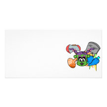 Frankenstein monkey girl in green on white photo card