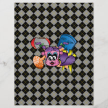 Frankenstein monkey girl on black grey argyle full color flyer