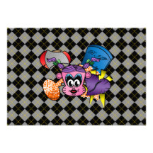 Frankenstein monkey girl on black grey argyle announcements
