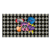 Frankenstein monkey girl on black grey argyle photo card template
