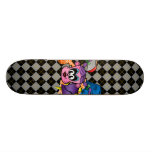 Frankenstein monkey girl on black grey argyle skateboards