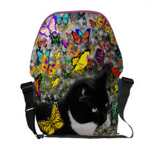 Freckles in Butterflies - Black & White Kitty Messenger Bag