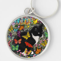 Freckles in Butterflies - Black & White Tux Cat Key Chains