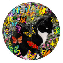Freckles in Butterflies - Tux Cat Yellow Clock
