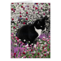 Freckles in Flowers II - Tuxedo Cat Card