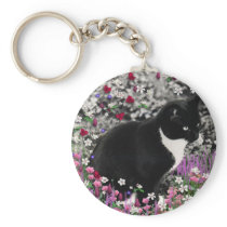 Freckles in Flowers II - Tuxedo Cat Keychain