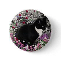 Freckles in Flowers II - Tuxedo Kitty Pinback Buttons