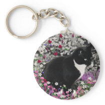 Freckles in Flowers II - Tuxedo Kitty Keychains