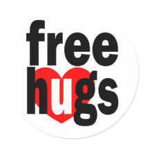 free hugs heart round sticker