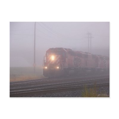 Freight Train Running in Morning Fog Post Cards by stanrail
