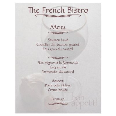 French bistro menu customized letterhead by ruralfrance