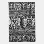 French Black and White Medieval Pattern Monogram H Towels