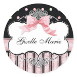 French Bow n Dots, Girl Baby Shower Sticker Seal