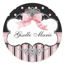 French Bow n Dots, Girl Baby Shower Sticker Seal