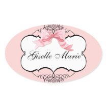 French Bow n Dots, Girl Baby Shower Sticker Seal