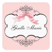 French Bow n Dots, Girl Baby Shower Sticker Seal