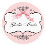 French Bow n Dots, Girl Baby Shower Sticker Seal