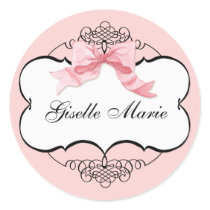 French Bow n Dots, Girl Baby Shower Sticker Seal