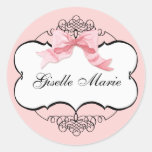French Bow n Dots, Girl Baby Shower Sticker Seal