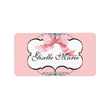 French Bow n Dots, Girl Baby Shower Sticker Seal Labels