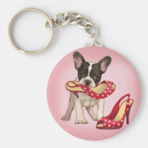 French bulldog and polka dot shoe key chains