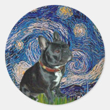 French Bulldog (black 11) - Starry Night Round Stickers