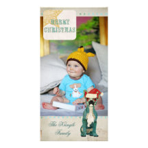 French Bulldog Gold & Blue Christmas Photo Card