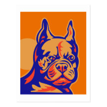 French Bulldog or Frenchie head portrait retro Post Cards