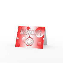 French Canadian Gifts Hello Bonjour + Smiley Face Greeting Card
