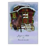 French Christmas Card - Horse And Old Caravan - Jo