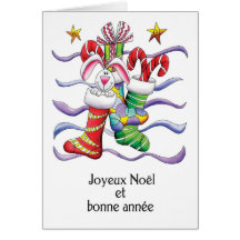 French - Christmas Stocking With Rabbit And Gifts Cards