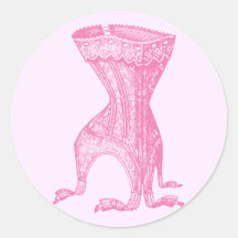 French Corset Pink Round Stickers
