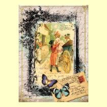 French Couple in Carriage Card Invitation invitations
