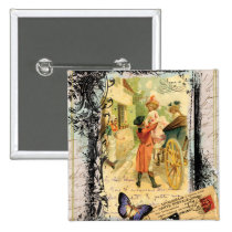 French Couple in Carriage Vintage Style Button Pin buttons