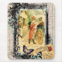 French Couple in Carriage Vintage Style Mousepad mousepads