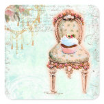 French Cupcake Victorian Style Square Stickers