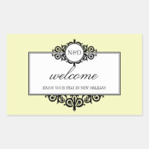 French frame ecru monogram out of town gift bag stickers