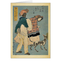 French girl walking with dog by Utagawa,Sadahide Card