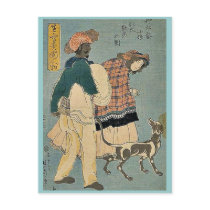 French girl walking with dog by Utagawa,Sadahide Post Cards