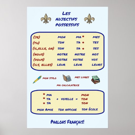 french-grammar-possessive-adjectives-print-zazzle