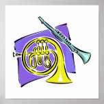 French Horn Clarinet Purple Background Graphic Print
