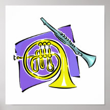 French Horn Clarinet Purple Background Graphic Print