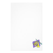 French Horn Clarinet Purple Background Graphic Stationery