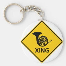 French Horn Crossing Highway Sign Keychain
