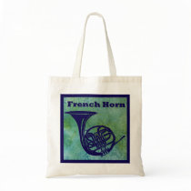 French Horn on Green Canvas Bag