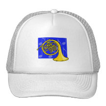 French Horn, Yellow, With Blue Notes Back Trucker Hat