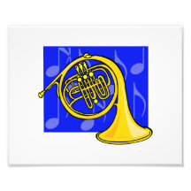 French Horn, Yellow, With Blue Notes Back Photo Art