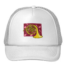 French Horn, Yellow, With Burgundy Notes Back Mesh Hats