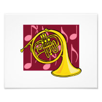 French Horn, Yellow, With Burgundy Notes Back Art Photo
